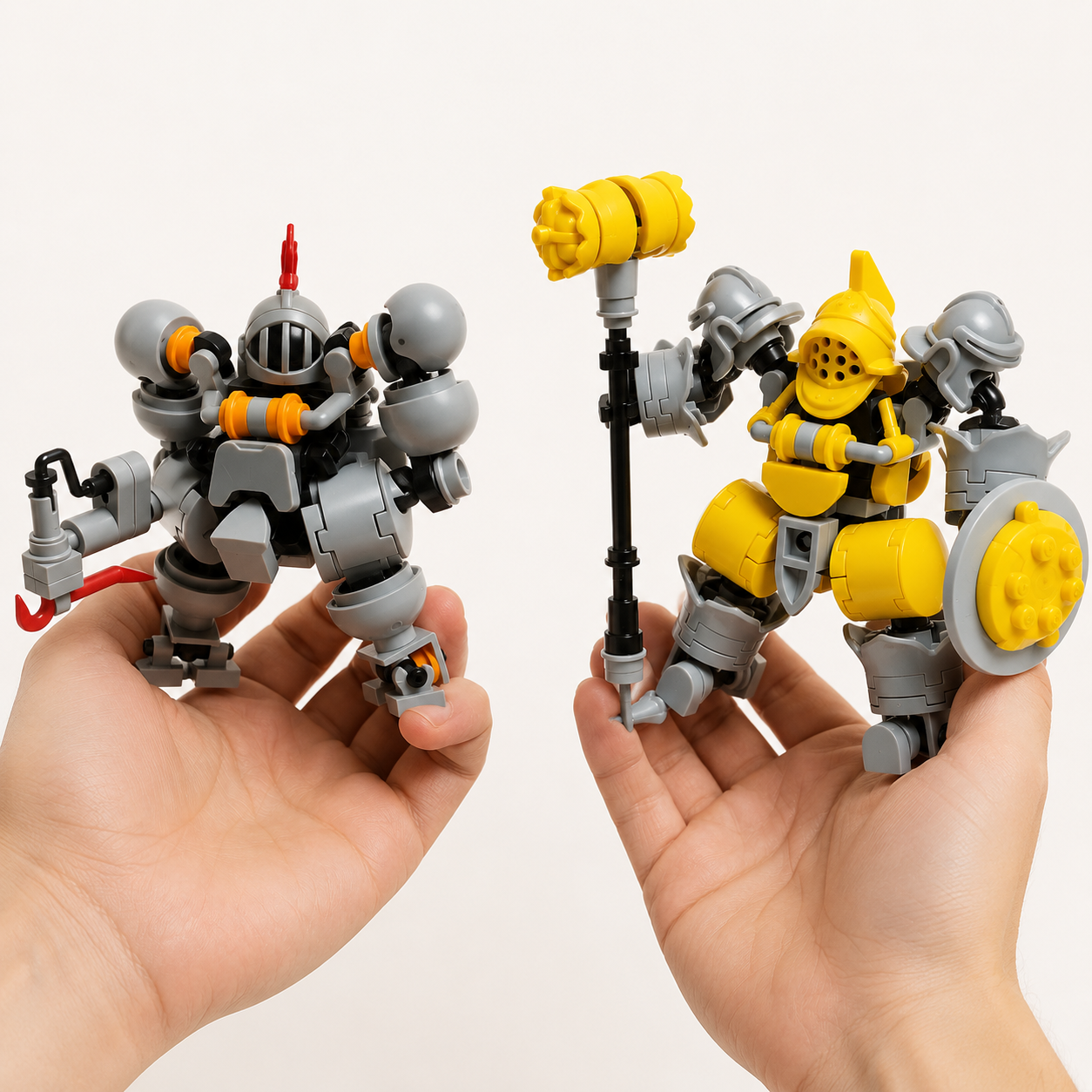 2PCS Armored Mech Building Block Figures – Poseable Robot Knight Construction Toy Set