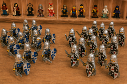 24-Piece Medieval Knight Minifigure Army Set – Blue vs Black Fantasy Building Block Figures with Shields & Swords