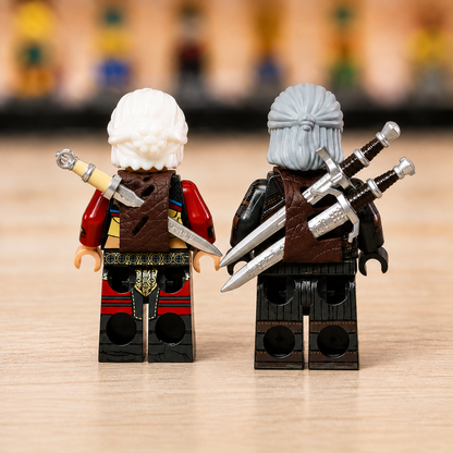 Fantasy Monster Hunter Minifigure Set – 2PC White-Haired Warrior Building Block Figures