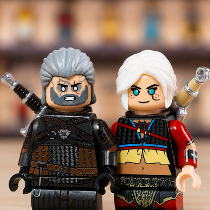 Fantasy Monster Hunter Minifigure Set – 2PC White-Haired Warrior Building Block Figures