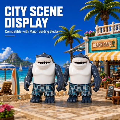 2PCS Shark Brothers Big Minifigures Set – Original MOC Ocean Building Block Figures Compatible with Major Brick Brands