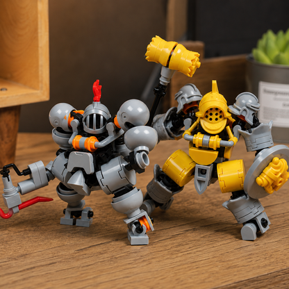 2PCS Armored Mech Building Block Figures – Poseable Robot Knight Construction Toy Set
