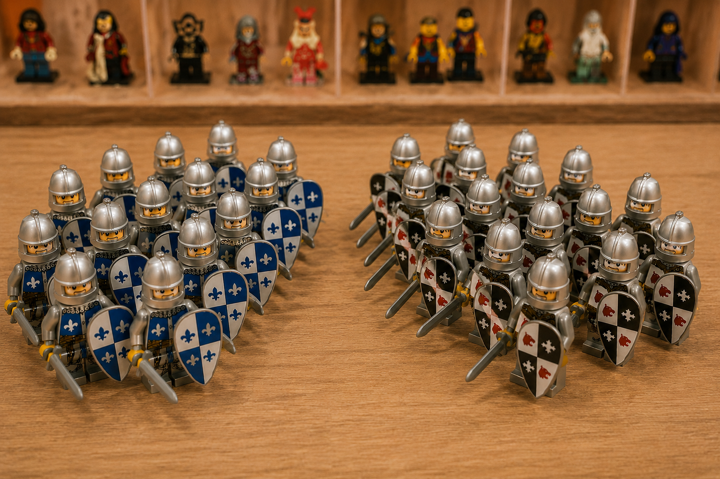 24-Piece Medieval Knight Minifigure Army Set – Blue vs Black Fantasy Building Block Figures with Shields & Swords