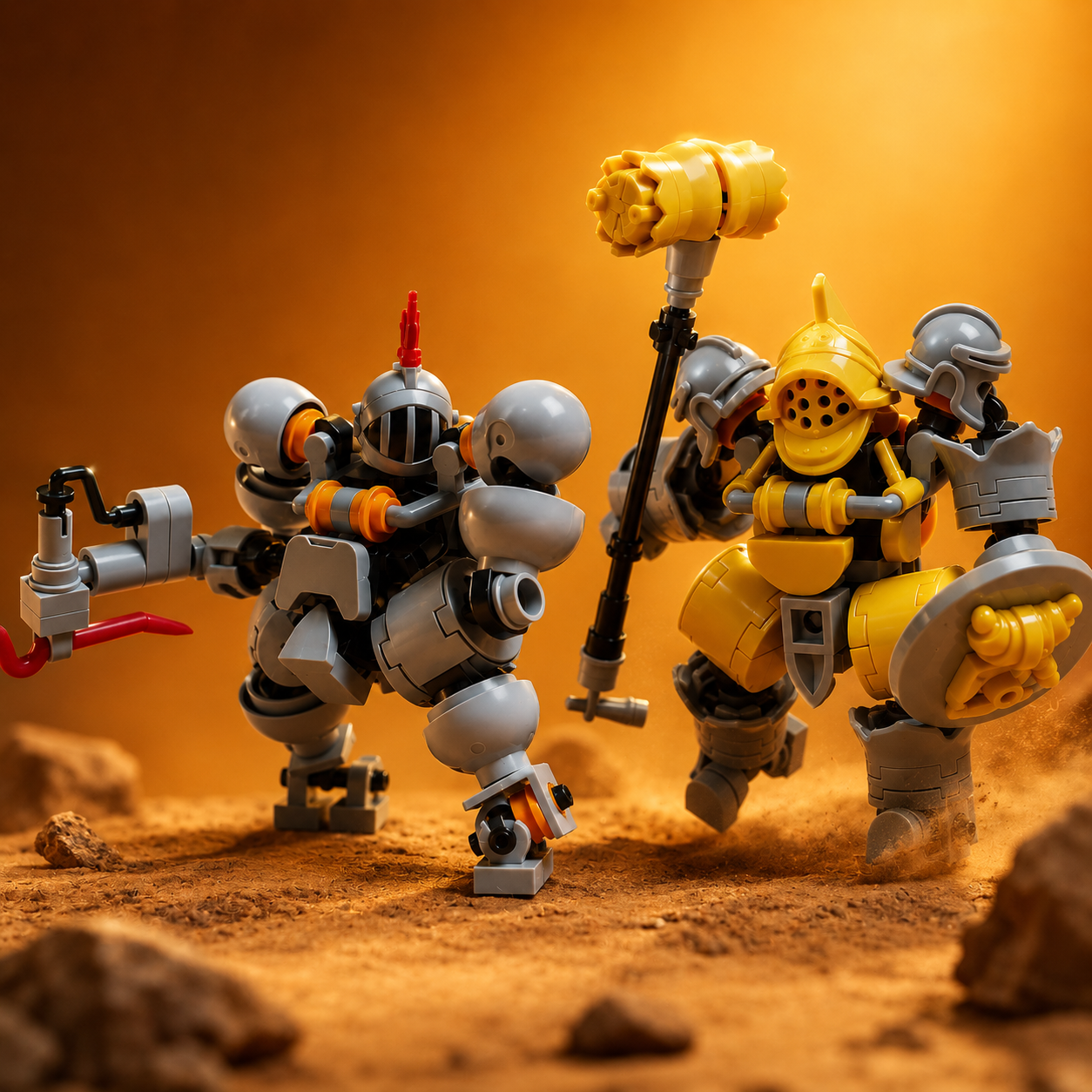 2PCS Armored Mech Building Block Figures – Poseable Robot Knight Construction Toy Set