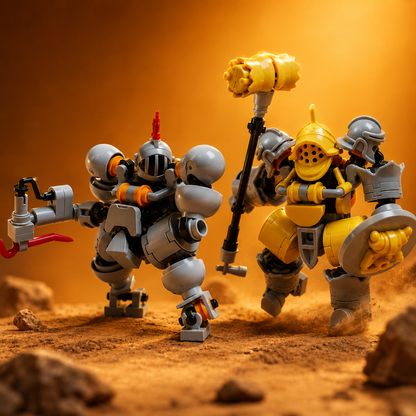 2PCS Armored Mech Building Block Figures – Poseable Robot Knight Construction Toy Set