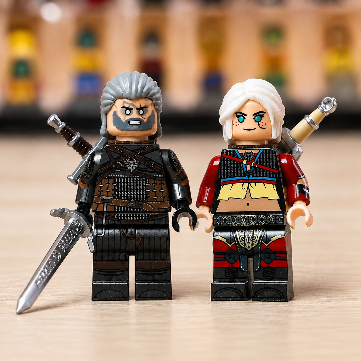 Fantasy Monster Hunter Minifigure Set – 2PC White-Haired Warrior Building Block Figures