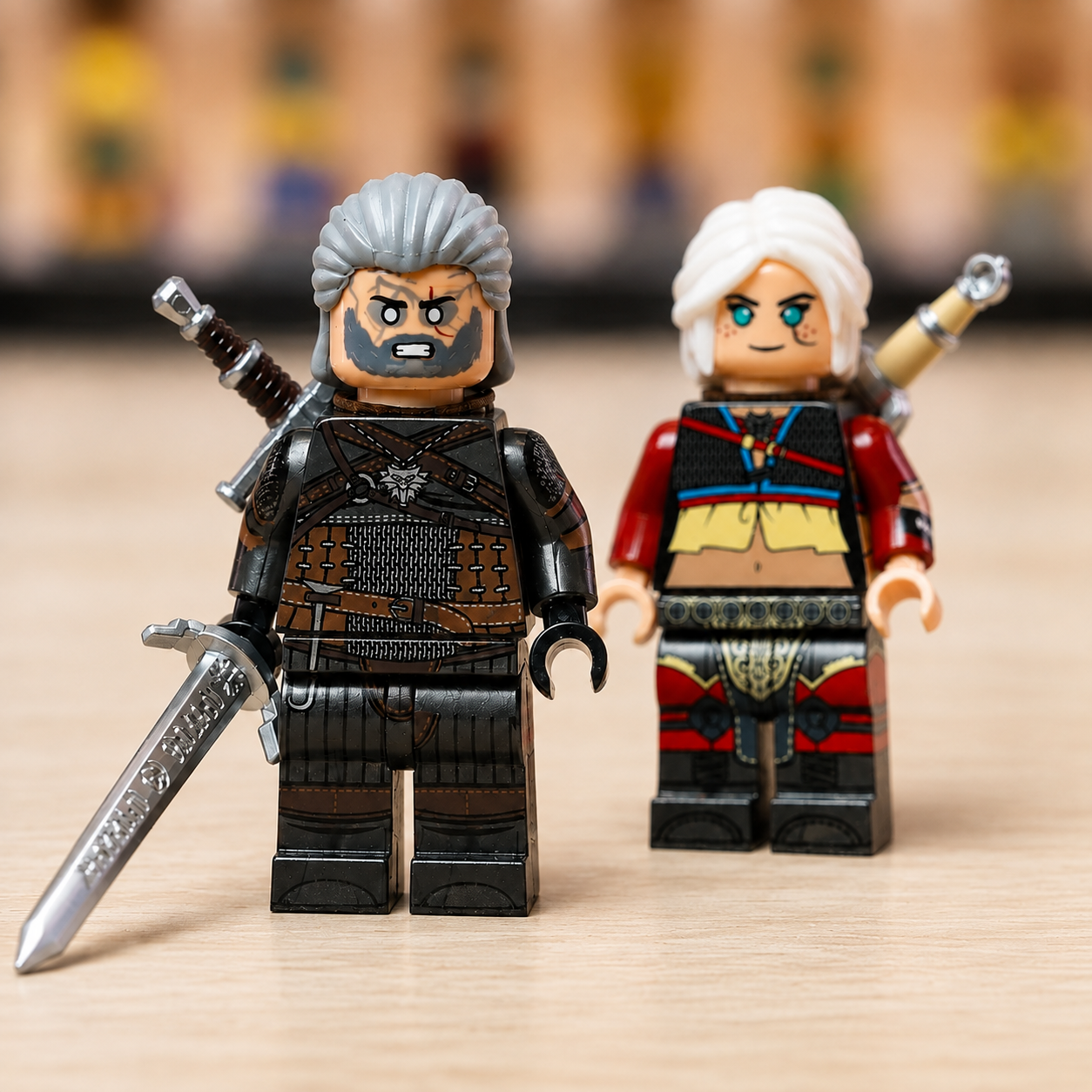 Fantasy Monster Hunter Minifigure Set – 2PC White-Haired Warrior Building Block Figures
