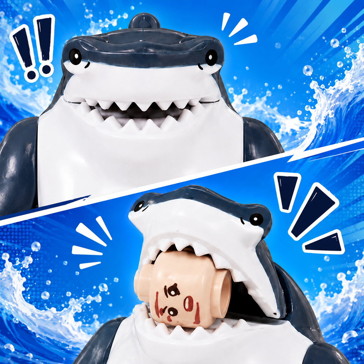 2PCS Shark Brothers Big Minifigures Set – Original MOC Ocean Building Block Figures Compatible with Major Brick Brands
