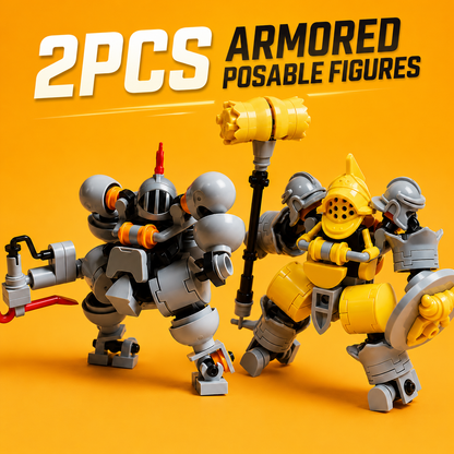 2PCS Armored Mech Building Block Figures – Poseable Robot Knight Construction Toy Set