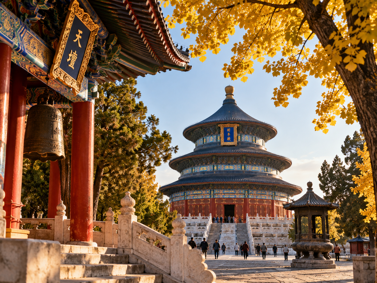 Peaceful traditional garden and lake scenery in Beijing