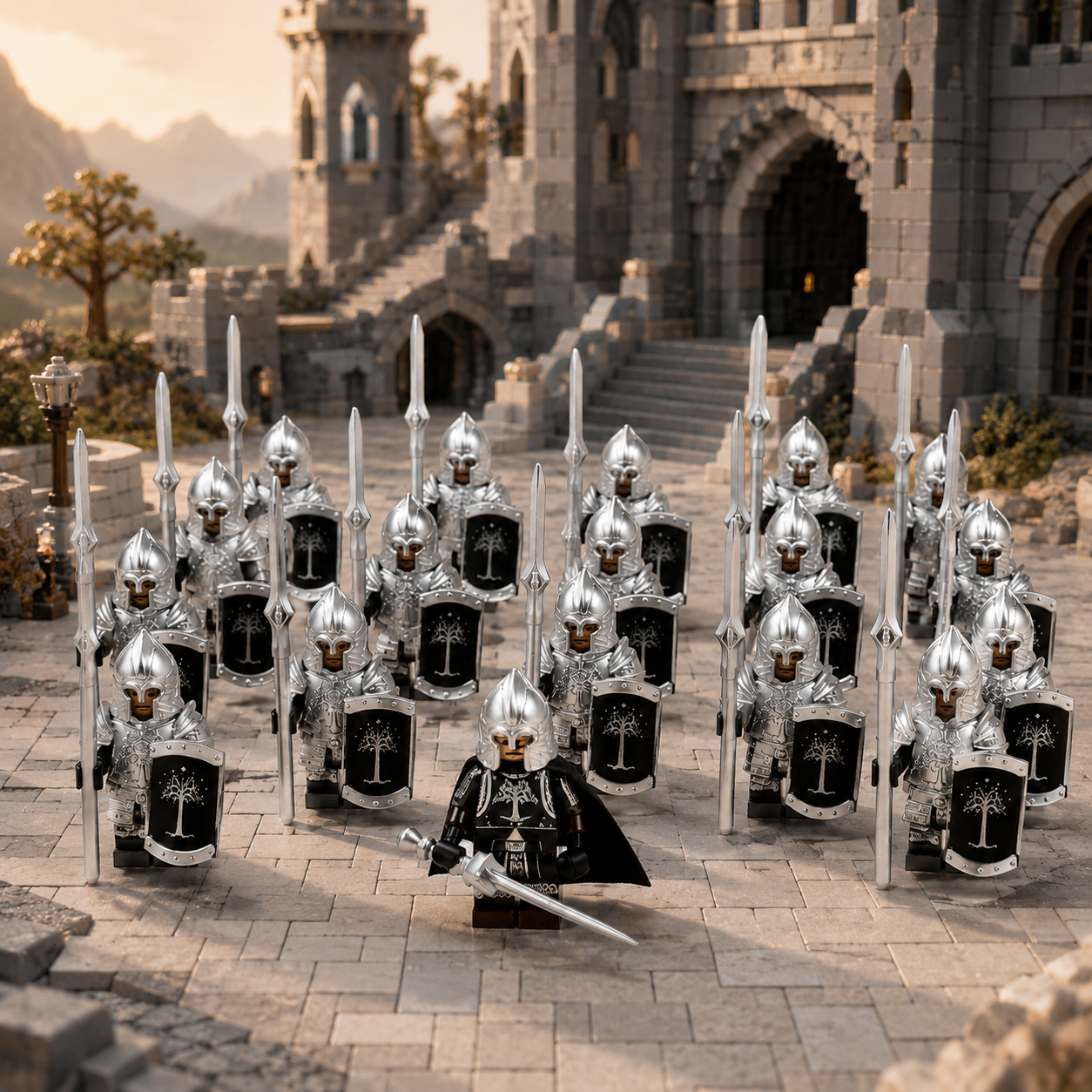 Silver Tree Guard Medieval Fantasy Knight Army Minifigure Set