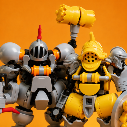 2PCS Armored Mech Building Block Figures – Poseable Robot Knight Construction Toy Set