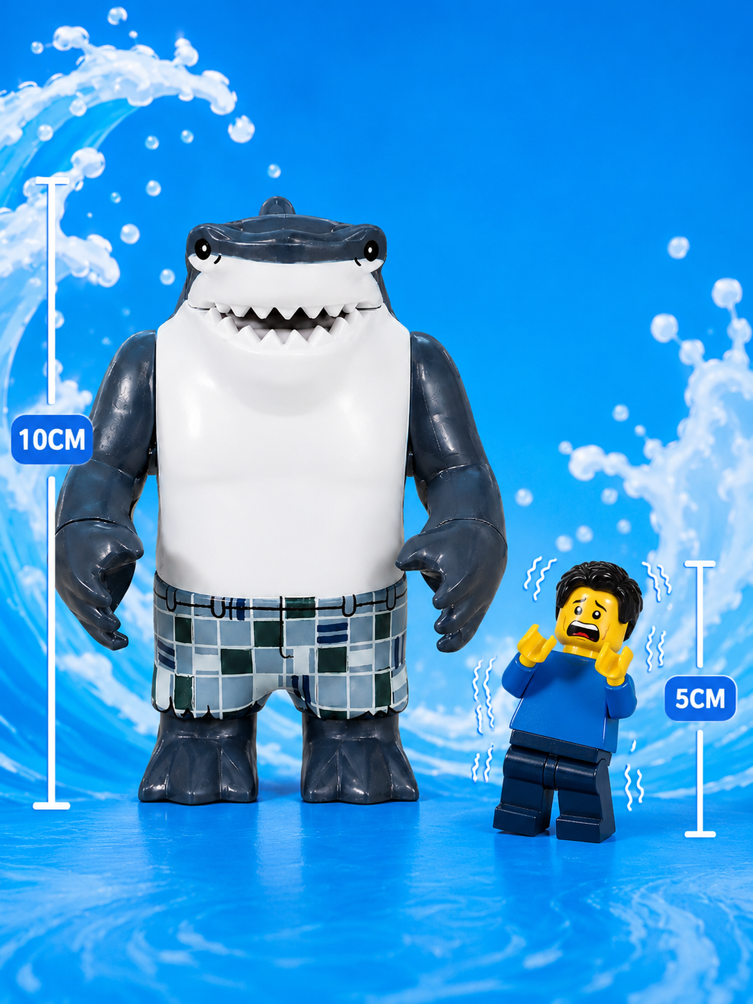 2PCS Shark Brothers Big Minifigures Set – Original MOC Ocean Building Block Figures Compatible with Major Brick Brands