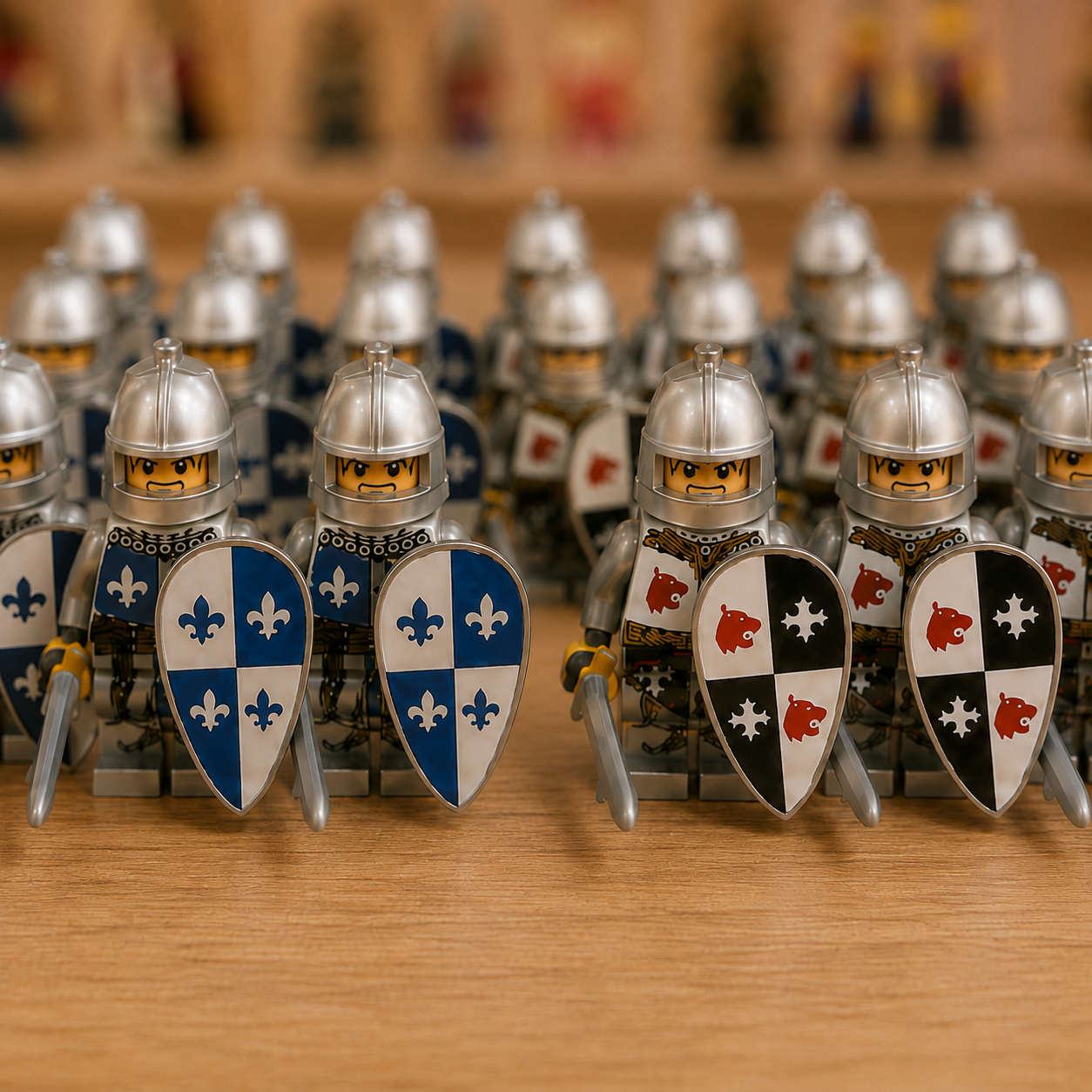 24-Piece Medieval Knight Minifigure Army Set – Blue vs Black Fantasy Building Block Figures with Shields & Swords