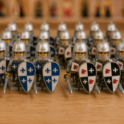 24-Piece Medieval Knight Minifigure Army Set – Blue vs Black Fantasy Building Block Figures with Shields & Swords