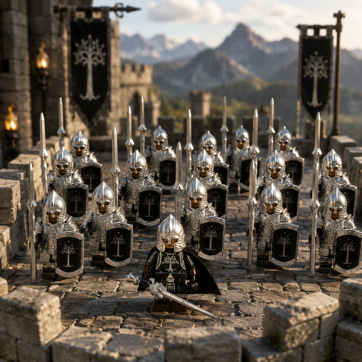 Silver Tree Guard Medieval Fantasy Knight Army Minifigure Set
