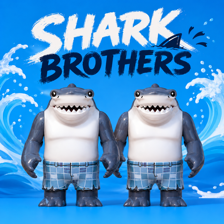 2PCS Shark Brothers Big Minifigures Set – Original MOC Ocean Building Block Figures Compatible with Major Brick Brands