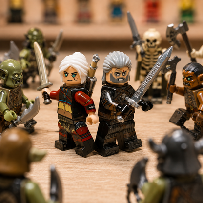 Fantasy Monster Hunter Minifigure Set – 2PC White-Haired Warrior Building Block Figures