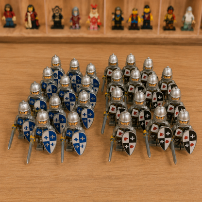 24-Piece Medieval Knight Minifigure Army Set – Blue vs Black Fantasy Building Block Figures with Shields & Swords