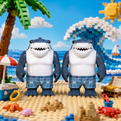 2PCS Shark Brothers Big Minifigures Set – Original MOC Ocean Building Block Figures Compatible with Major Brick Brands