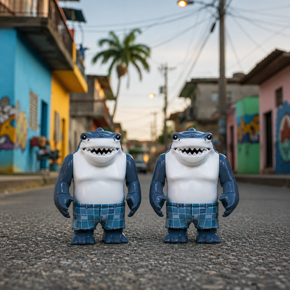 2PCS Shark Brothers Big Minifigures Set – Original MOC Ocean Building Block Figures Compatible with Major Brick Brands
