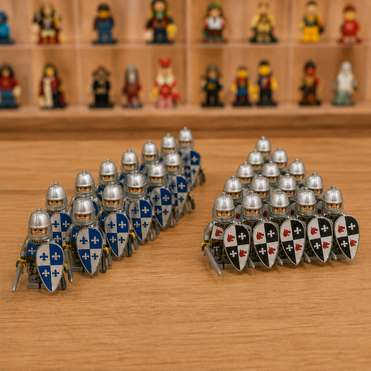 24-Piece Medieval Knight Minifigure Army Set – Blue vs Black Fantasy Building Block Figures with Shields & Swords