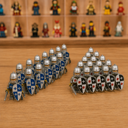 24-Piece Medieval Knight Minifigure Army Set – Blue vs Black Fantasy Building Block Figures with Shields & Swords