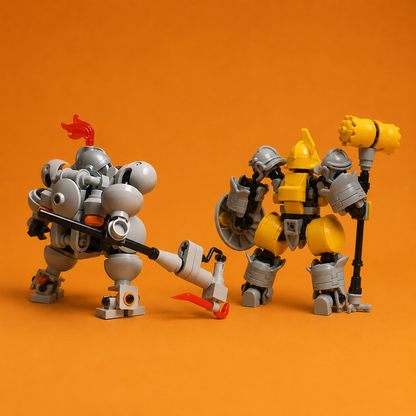 2PCS Armored Mech Building Block Figures – Poseable Robot Knight Construction Toy Set
