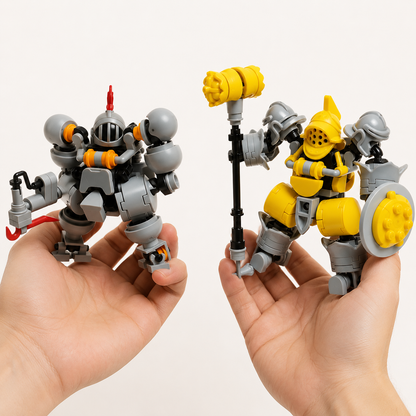 2PCS Armored Mech Building Block Figures – Poseable Robot Knight Construction Toy Set
