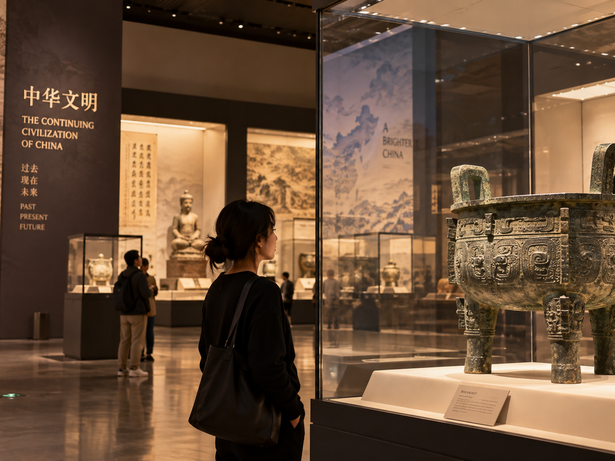 Museum gallery in Beijing displaying Chinese art and historical treasures