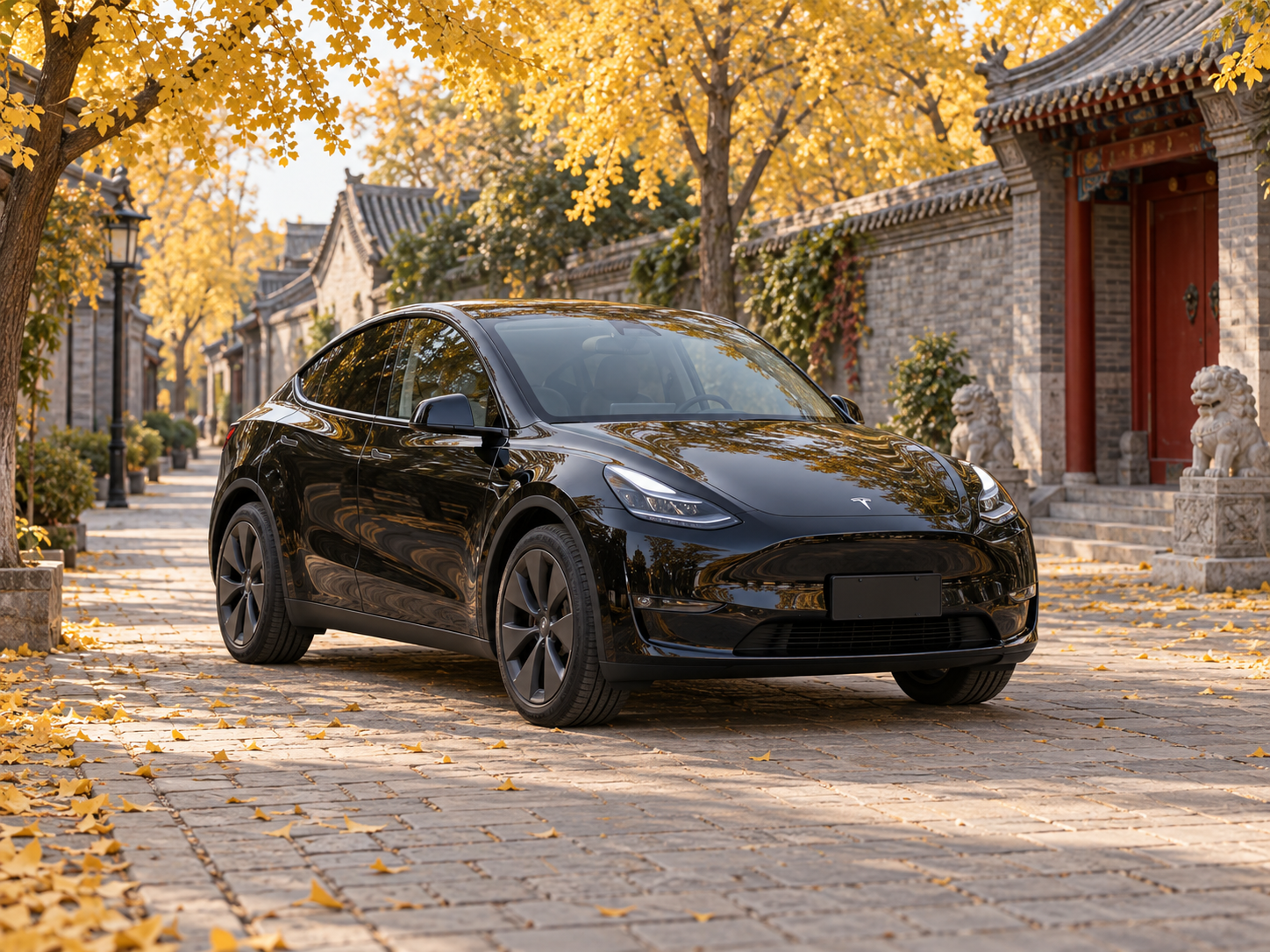 A Tesla Model Y ready for a private Beijing autumn journey